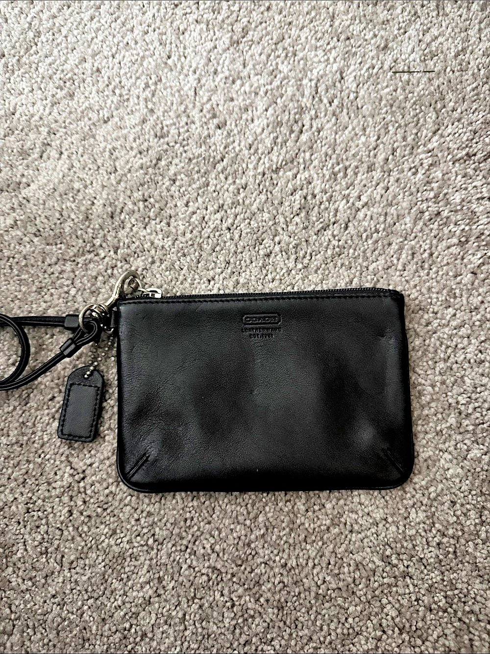 Coach Corner Zip Wristlet Black Leather